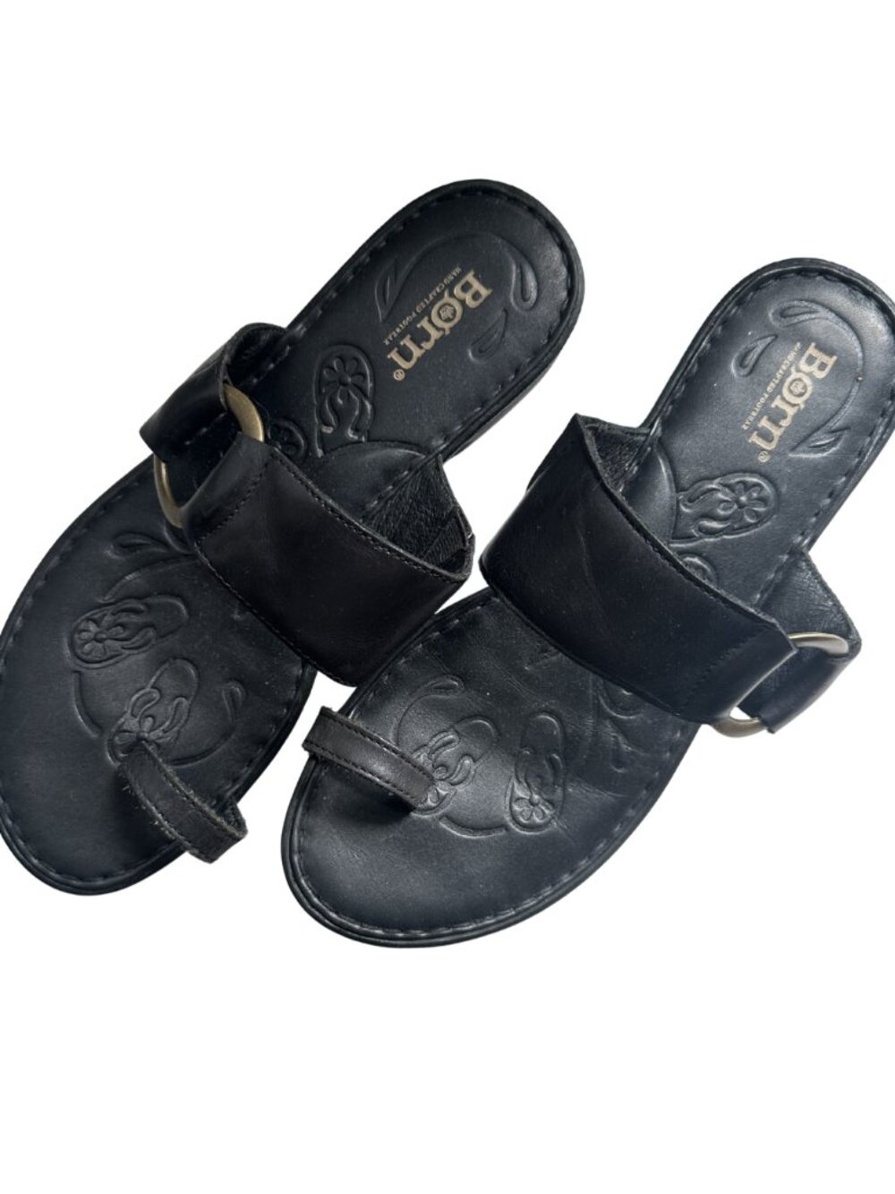 Born Black Leather Buckle Ring Slide Sandals Size 7/38